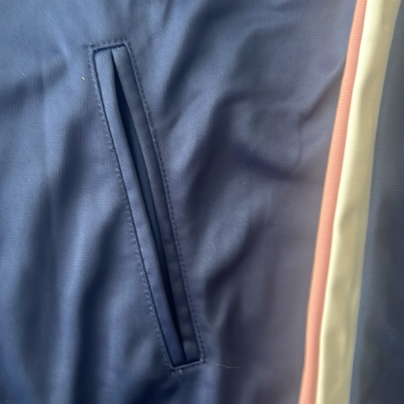 BEBE blue jacket with pink/white tripe on sleeves.Size M.Elegant, unique, Comfy. - Picture 4 of 6